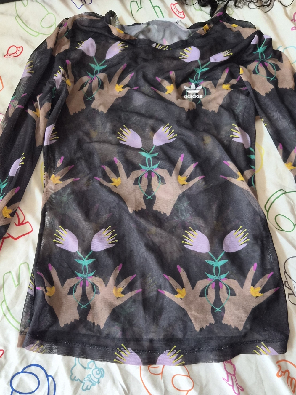 Adidas Women ' Black Floral Mesh Long-Sleeve Top